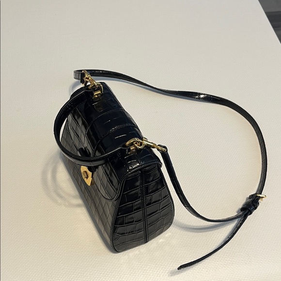 Veronica Beard Black Croc Satchel with Gold Accents - Picture 10 of 11